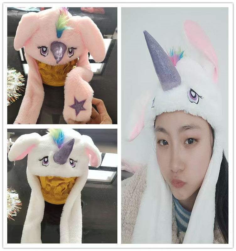 Shake the same type of luminous rabbit hat plush ears can move rabbit headband cold-proof warm earmuff luminous hat