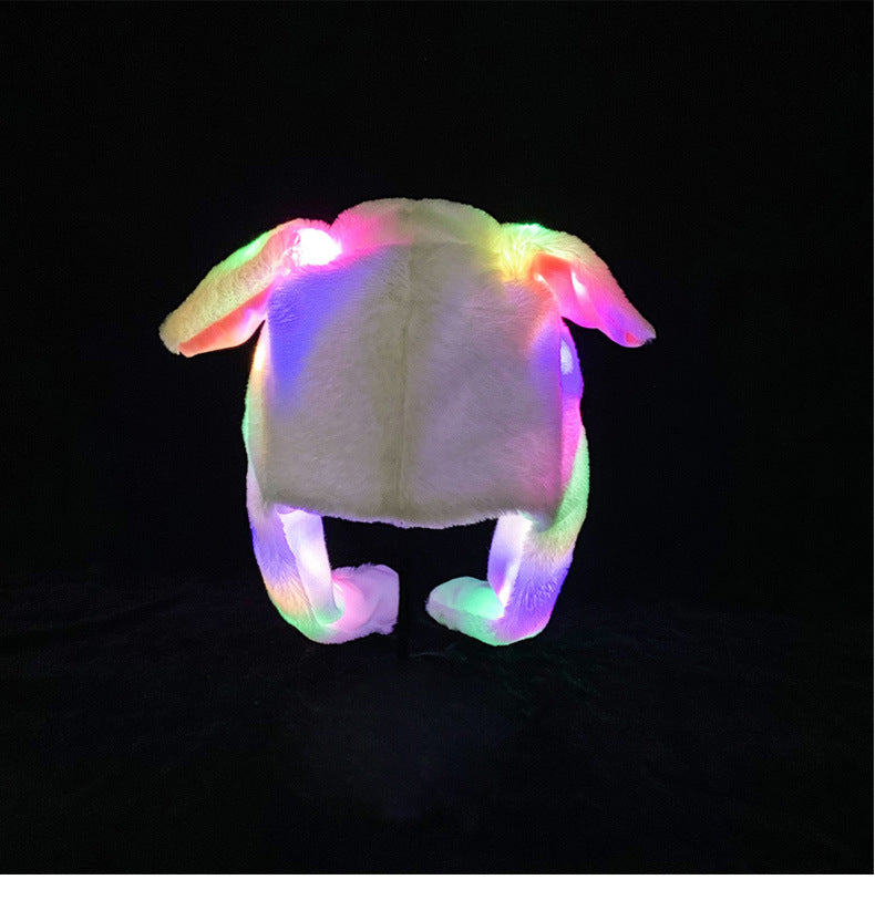 Shake the same type of luminous rabbit hat plush ears can move rabbit headband cold-proof warm earmuff luminous hat