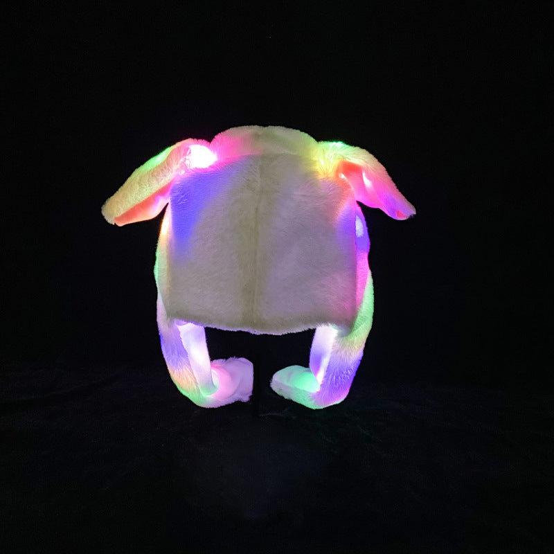 Shake the same type of luminous rabbit hat plush ears can move rabbit headband cold-proof warm earmuff luminous hat
