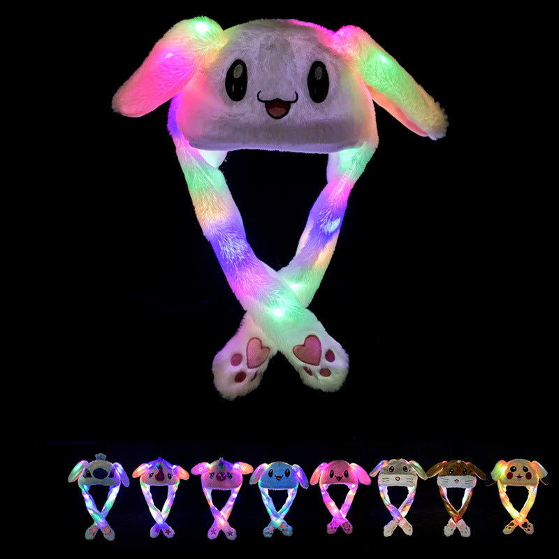 Shake the same type of luminous rabbit hat plush ears can move rabbit headband cold-proof warm earmuff luminous hat