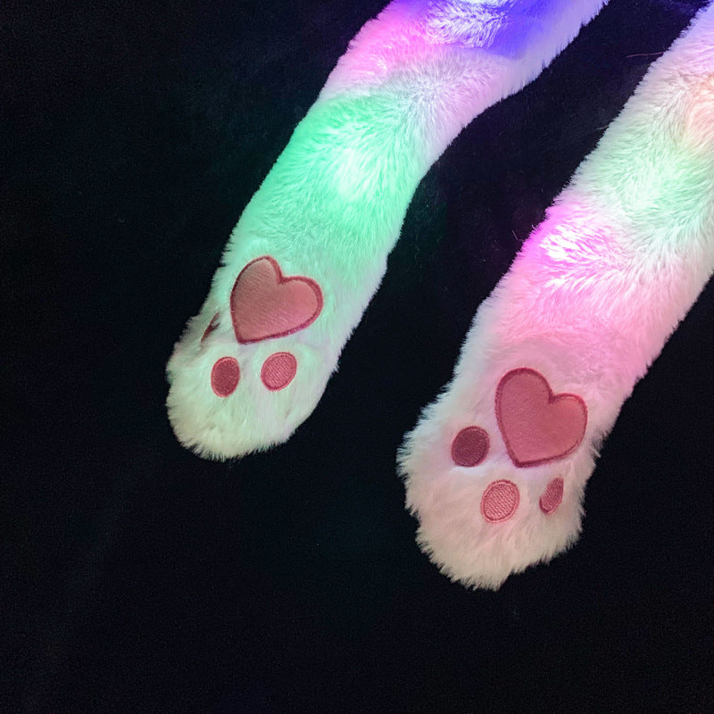Shake the same type of luminous rabbit hat plush ears can move rabbit headband cold-proof warm earmuff luminous hat