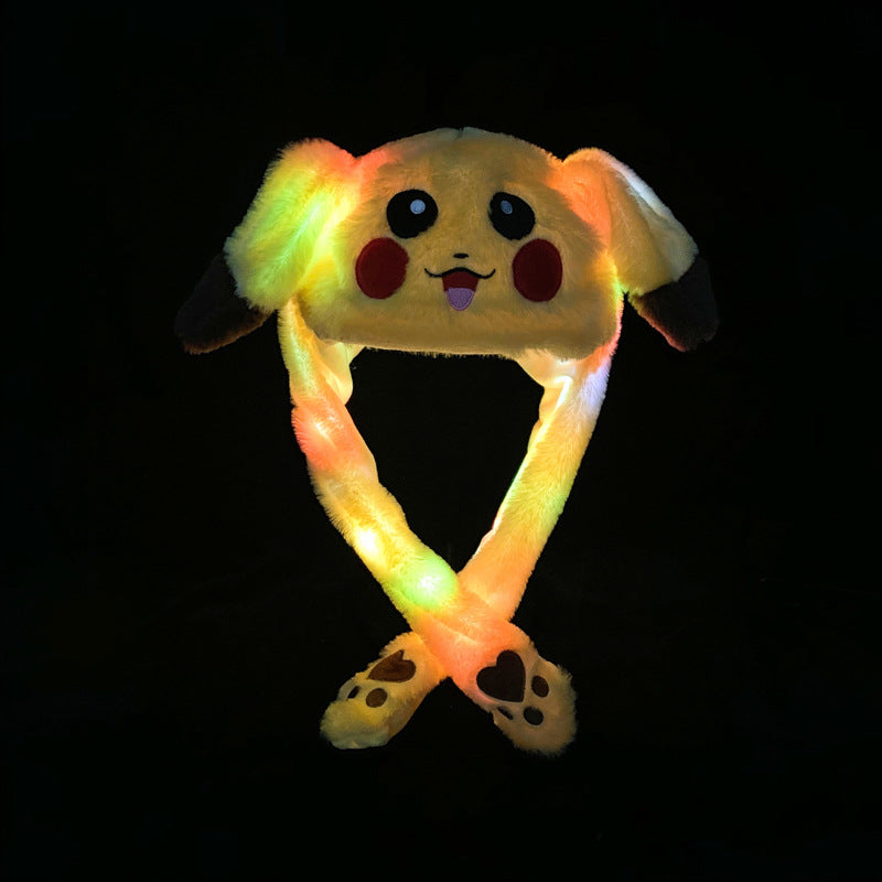 Shake the same type of luminous rabbit hat plush ears can move rabbit headband cold-proof warm earmuff luminous hat