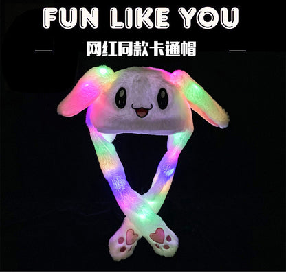 Shake the same type of luminous rabbit hat plush ears can move rabbit headband cold-proof warm earmuff luminous hat
