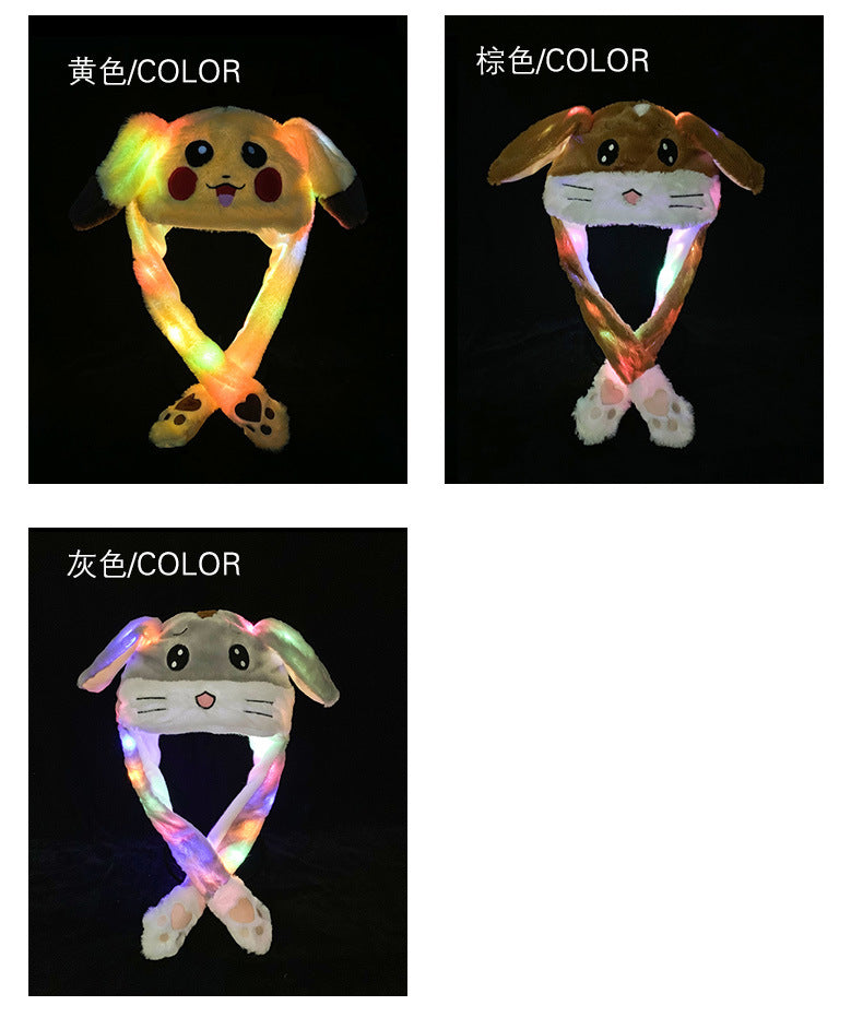 Shake the same type of luminous rabbit hat plush ears can move rabbit headband cold-proof warm earmuff luminous hat