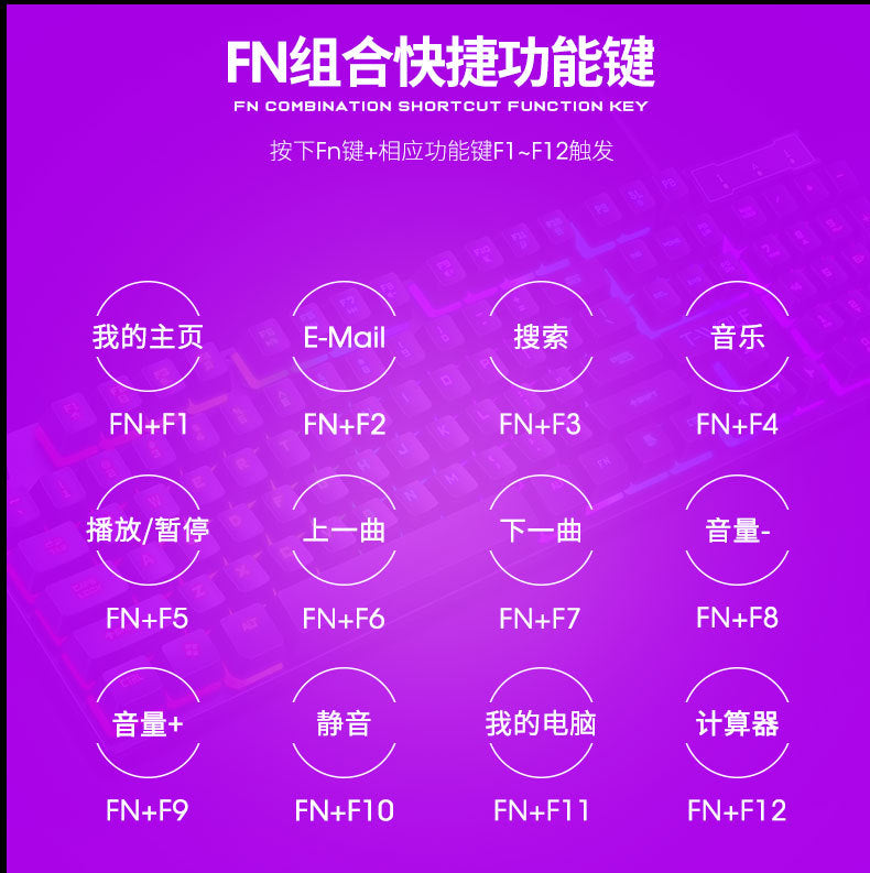Lei Wolf T20 Keyboard Computer Backlight Office Character Luminous Single Keyboard Cross-Border Amazon Lazada Waterproof