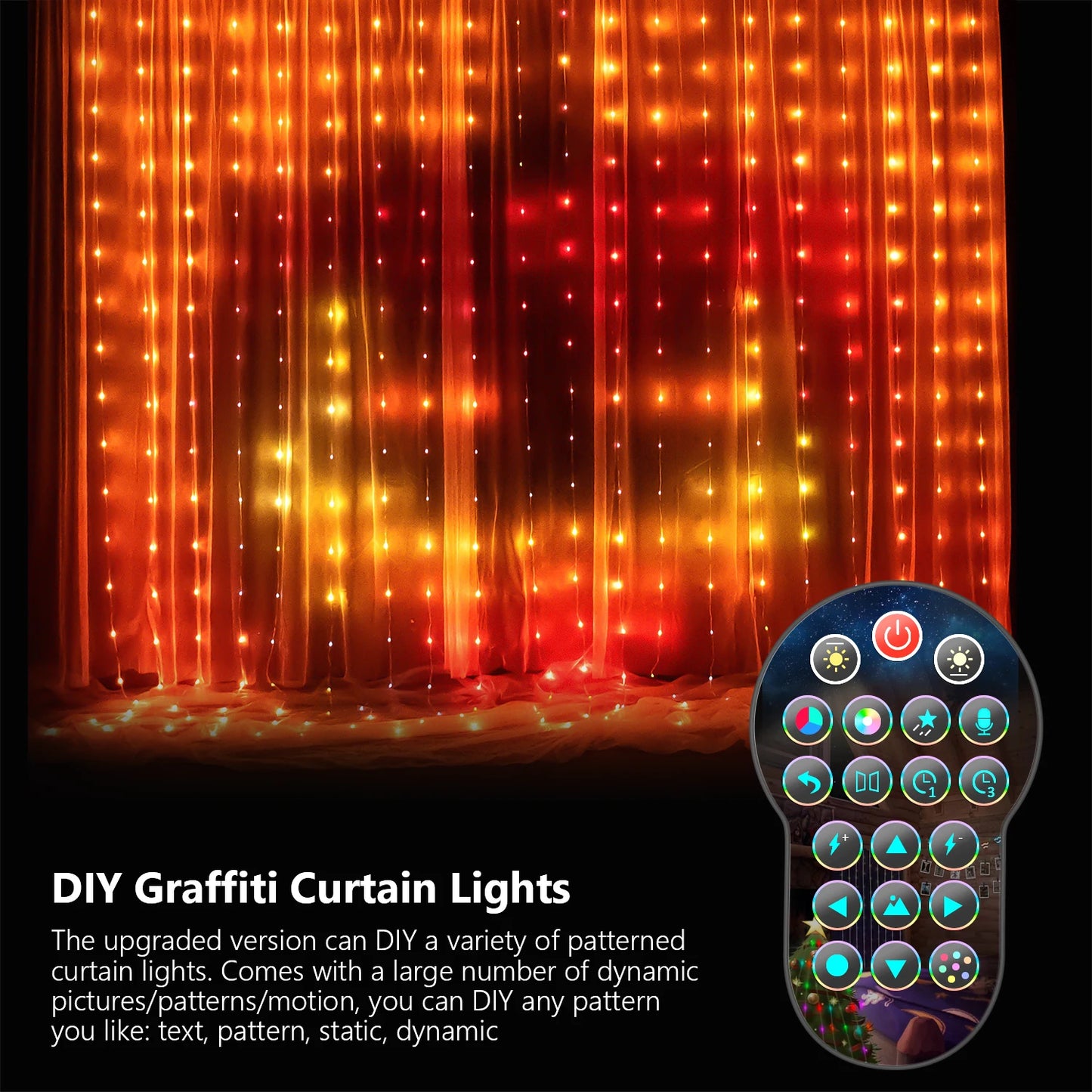 Smart LED RGB ColorRGB, Smart Curtain String Light Bluetooth APP Control Christmas Fairy Light DIY Picture Display Garland Decor