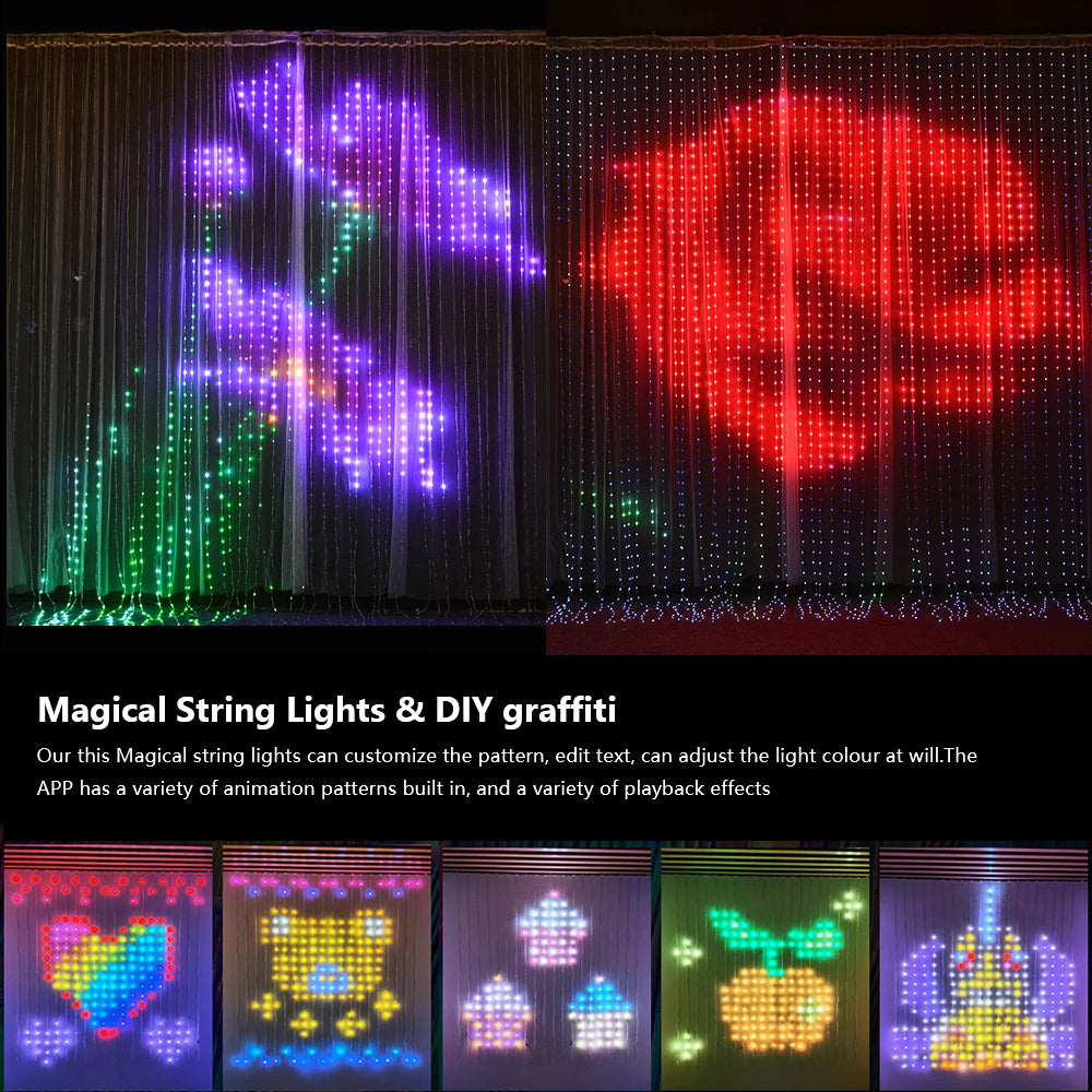 Smart LED RGB ColorRGB, Smart Curtain String Light Bluetooth APP Control Christmas Fairy Light DIY Picture Display Garland Decor