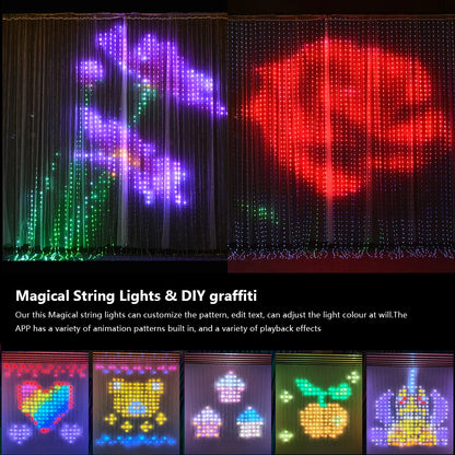 Smart LED RGB ColorRGB, Smart Curtain String Light Bluetooth APP Control Christmas Fairy Light DIY Picture Display Garland Decor