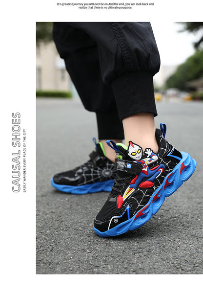 2025 Boys' Shoes Children's Anti-Slip Mid-Leat Running Shoes Leather with Lights Spider-Man Children's Sports Shoes Autumn Lightweight