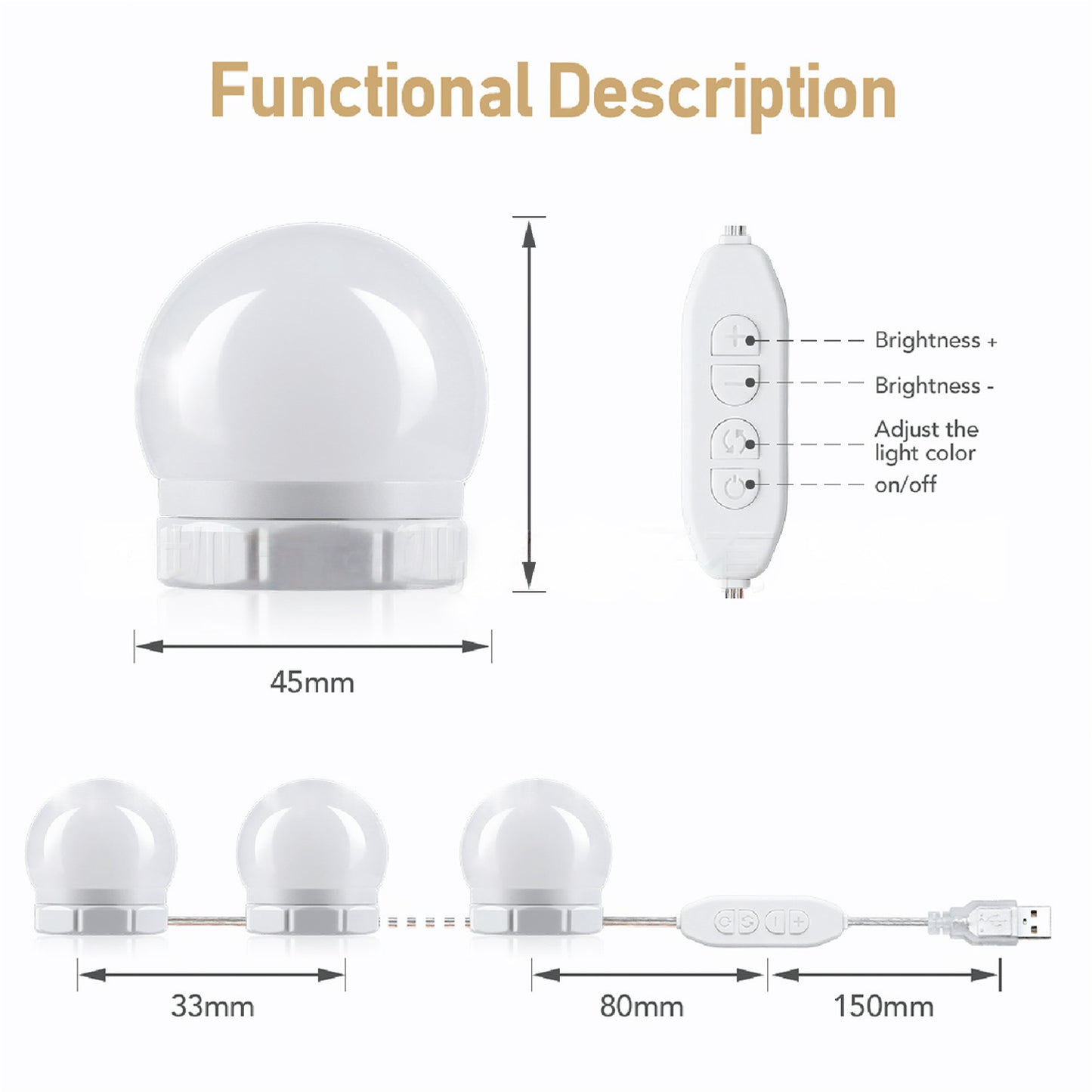 Mirror Light 10 Bulbs Vanity Lights USB Bathroom Dressing Table Lighting Dimmable LED Vanity Light For Makeup Mirror LED Light