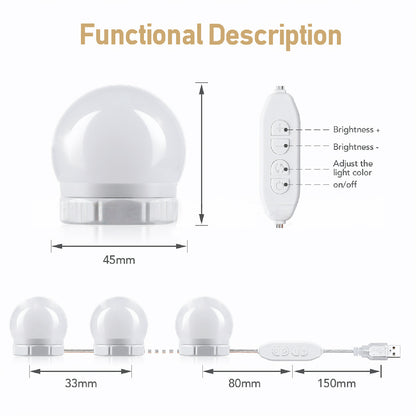 Mirror Light 10 Bulbs Vanity Lights USB Bathroom Dressing Table Lighting Dimmable LED Vanity Light For Makeup Mirror LED Light