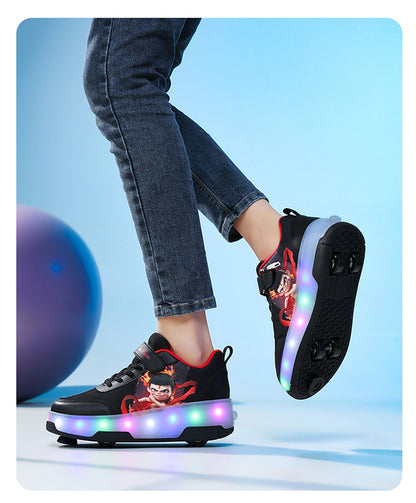 Factory Direct Sale Children's Light-Up Roller Shoes with Double Wheels, Invisible Student Roller Skates with Wheels for Walking, Suitable for Girls