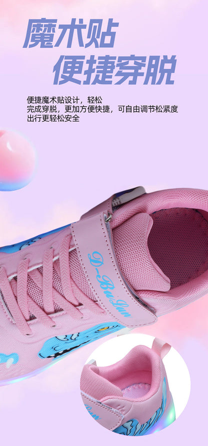 Factory Direct Sale Children's Light-Up Roller Shoes with Double Wheels, Invisible Student Roller Skates with Wheels for Walking, Suitable for Girls
