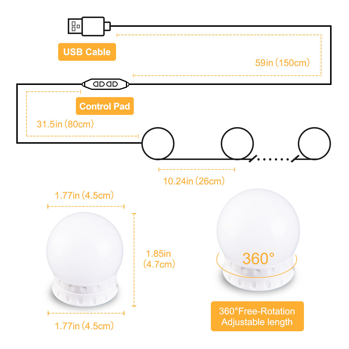 Mirror Light 10 Bulbs Vanity Lights USB Bathroom Dressing Table Lighting Dimmable LED Vanity Light For Makeup Mirror LED Light