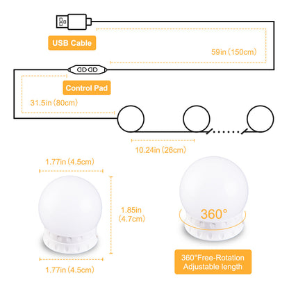 Mirror Light 10 Bulbs Vanity Lights USB Bathroom Dressing Table Lighting Dimmable LED Vanity Light For Makeup Mirror LED Light