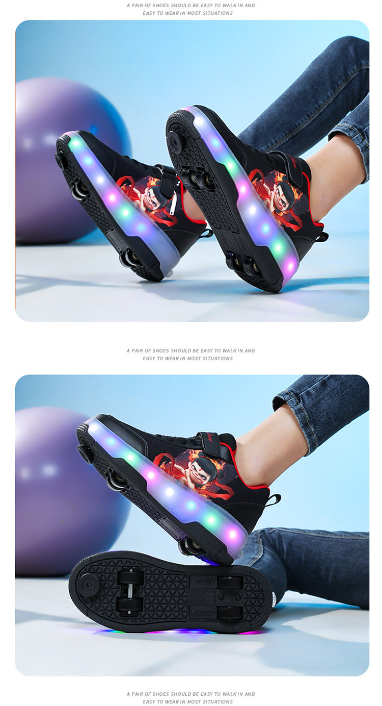 Factory Direct Sale Children's Light-Up Roller Shoes with Double Wheels, Invisible Student Roller Skates with Wheels for Walking, Suitable for Girls
