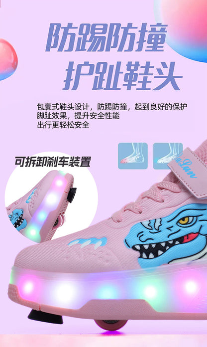 Factory Direct Sale Children's Light-Up Roller Shoes with Double Wheels, Invisible Student Roller Skates with Wheels for Walking, Suitable for Girls