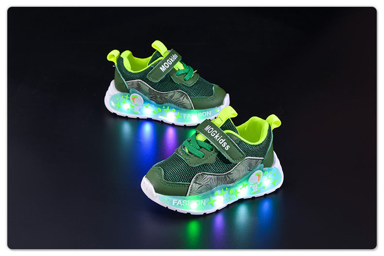 Wholesale Light-Up 2025 Spring & Fall Mesh Comfortable and Lightweight Casual Light-Up Led Light-Up Men's Sports Shoes for Small and Medium-Sized Children