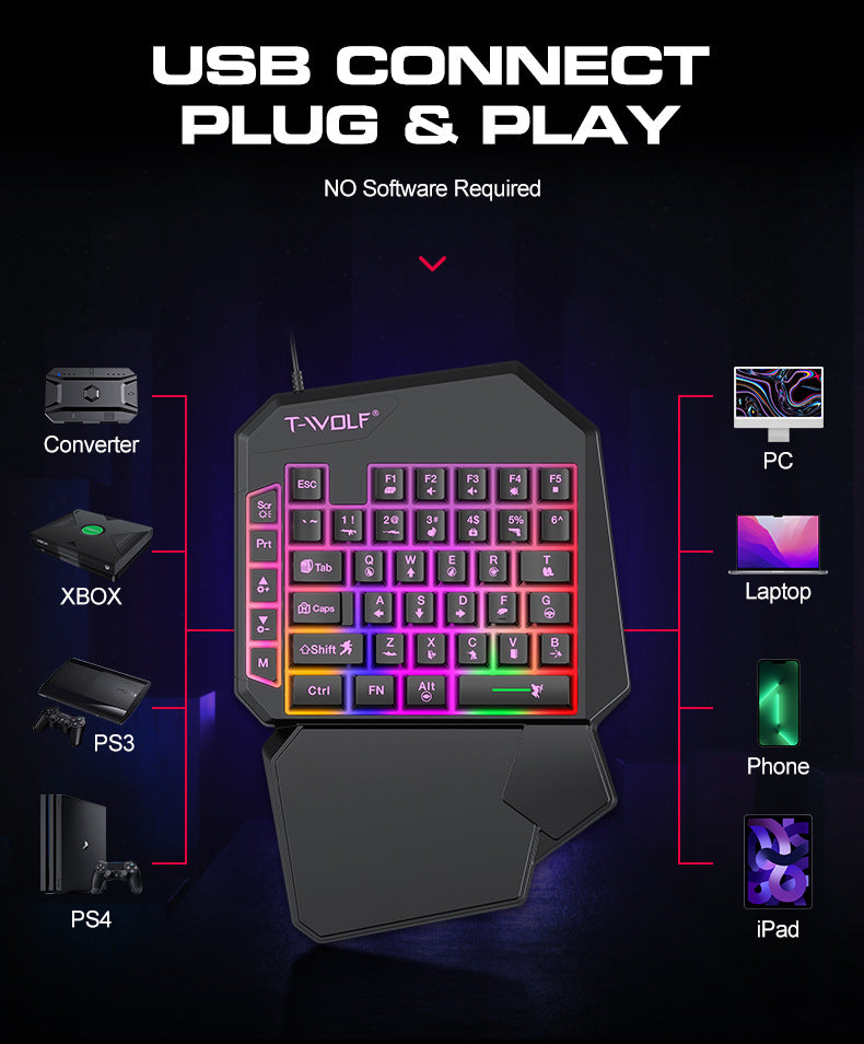 Thunderwolf T19 One-handed Keyboard Gun God Throne Left-handed Gaming Keyboard Mechanical Feel Cross-border Amazon Temu
