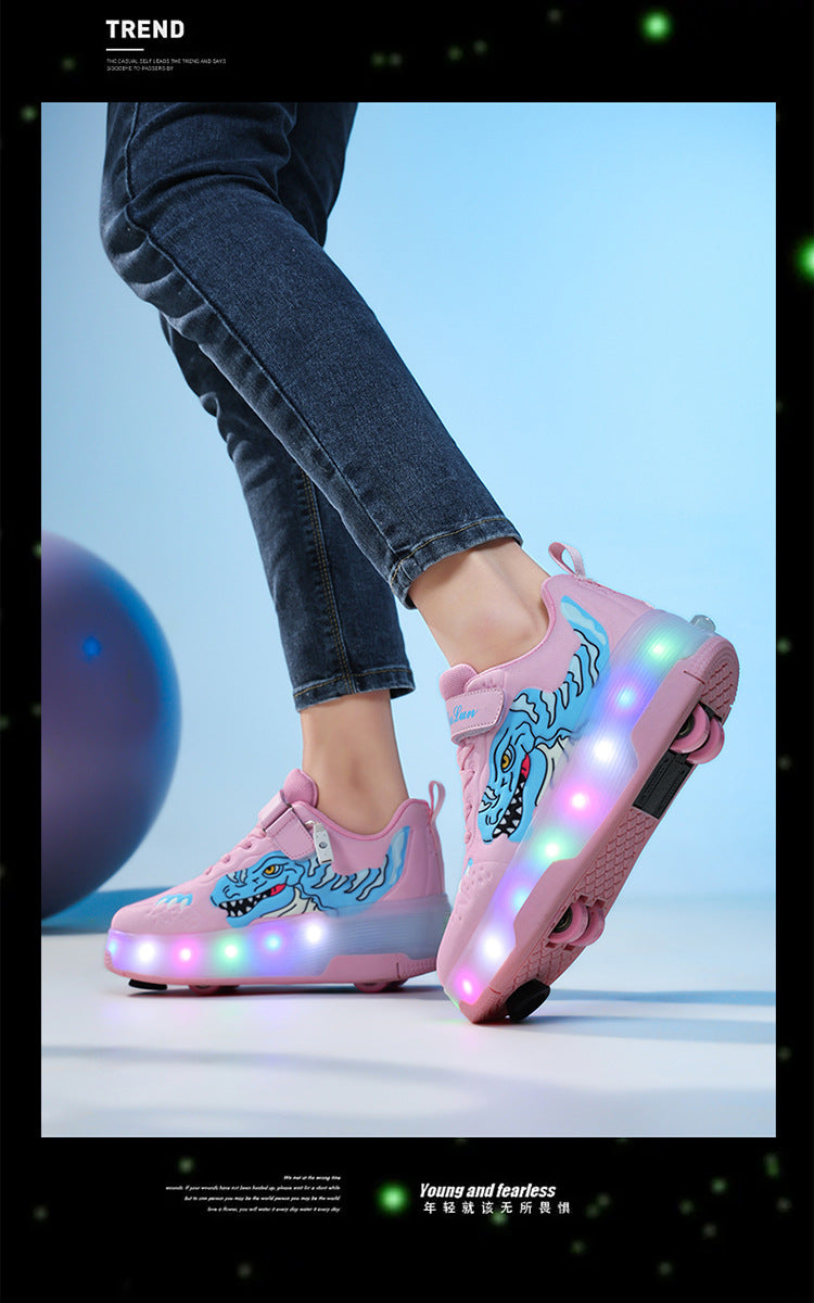 Factory Direct Sale Children's Light-Up Roller Shoes with Double Wheels, Invisible Student Roller Skates with Wheels for Walking, Suitable for Girls
