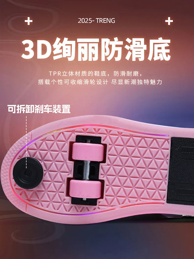 Factory Direct Sale Children's Light-Up Roller Shoes with Double Wheels, Invisible Student Roller Skates with Wheels for Walking, Suitable for Girls