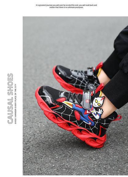 2025 Boys' Shoes Children's Anti-Slip Mid-Leat Running Shoes Leather with Lights Spider-Man Children's Sports Shoes Autumn Lightweight