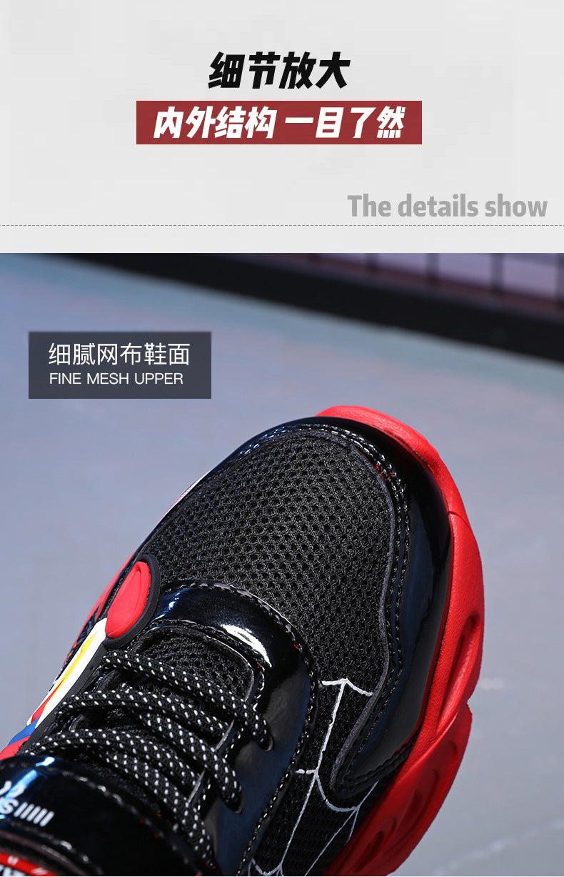 2025 Boys' Shoes Children's Anti-Slip Mid-Leat Running Shoes Leather with Lights Spider-Man Children's Sports Shoes Autumn Lightweight