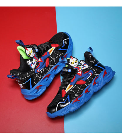 2025 Boys' Shoes Children's Anti-Slip Mid-Leat Running Shoes Leather with Lights Spider-Man Children's Sports Shoes Autumn Lightweight
