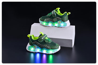 Wholesale Light-Up 2025 Spring & Fall Mesh Comfortable and Lightweight Casual Light-Up Led Light-Up Men's Sports Shoes for Small and Medium-Sized Children