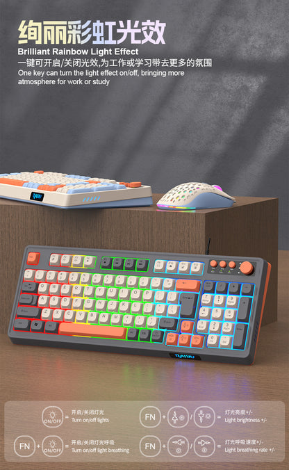 RAIKU Lei Kui K98/T98 customized game keyboard and mouse suit three-color wired luminous desktop 98 keys