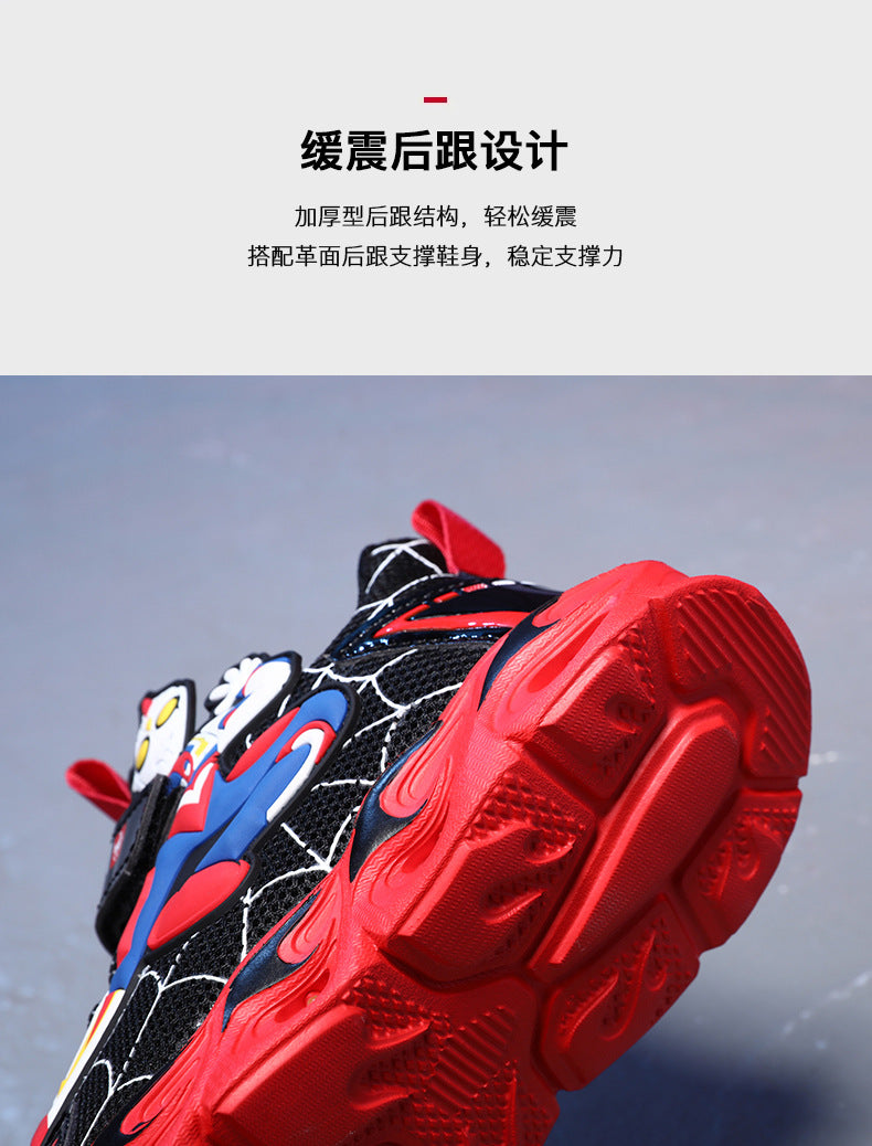 2025 Boys' Shoes Children's Anti-Slip Mid-Leat Running Shoes Leather with Lights Spider-Man Children's Sports Shoes Autumn Lightweight