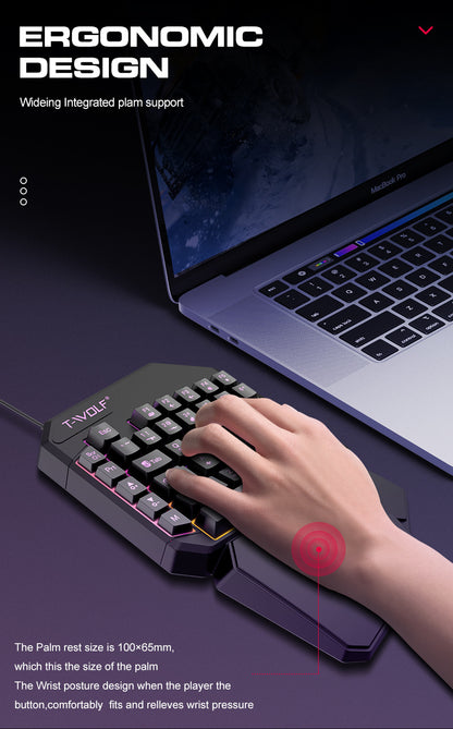 Thunderwolf T19 One-handed Keyboard Gun God Throne Left-handed Gaming Keyboard Mechanical Feel Cross-border Amazon Temu