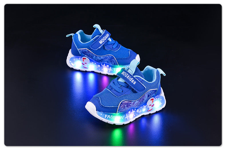 Wholesale Light-Up 2025 Spring & Fall Mesh Comfortable and Lightweight Casual Light-Up Led Light-Up Men's Sports Shoes for Small and Medium-Sized Children