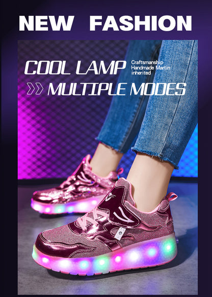 Factory Direct Sale Children's Light-Up Roller Shoes with Double Wheels, Invisible Student Roller Skates with Wheels for Walking, Suitable for Girls