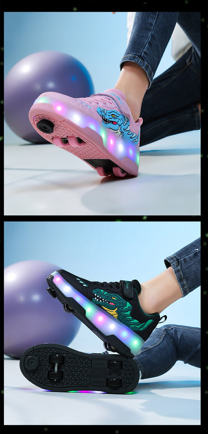 Factory Direct Sale Children's Light-Up Roller Shoes with Double Wheels, Invisible Student Roller Skates with Wheels for Walking, Suitable for Girls