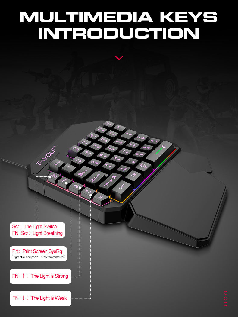 Thunderwolf T19 One-handed Keyboard Gun God Throne Left-handed Gaming Keyboard Mechanical Feel Cross-border Amazon Temu