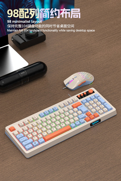 RAIKU Lei Kui K98/T98 customized game keyboard and mouse suit three-color wired luminous desktop 98 keys
