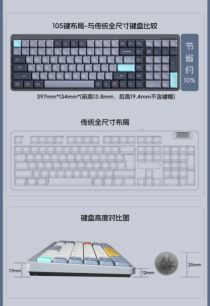 105-Key Girls' High-Looking Wireless Mechanical Keyboard with Good Words, Short-Axis Bluetooth Computer Keyboard for Office Use