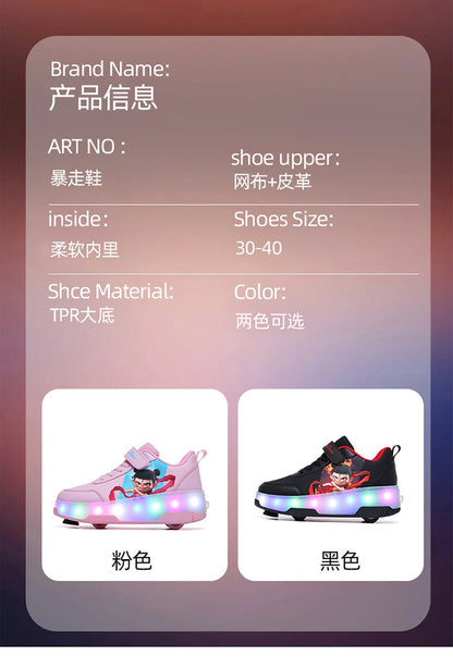 Factory Direct Sale Children's Light-Up Roller Shoes with Double Wheels, Invisible Student Roller Skates with Wheels for Walking, Suitable for Girls