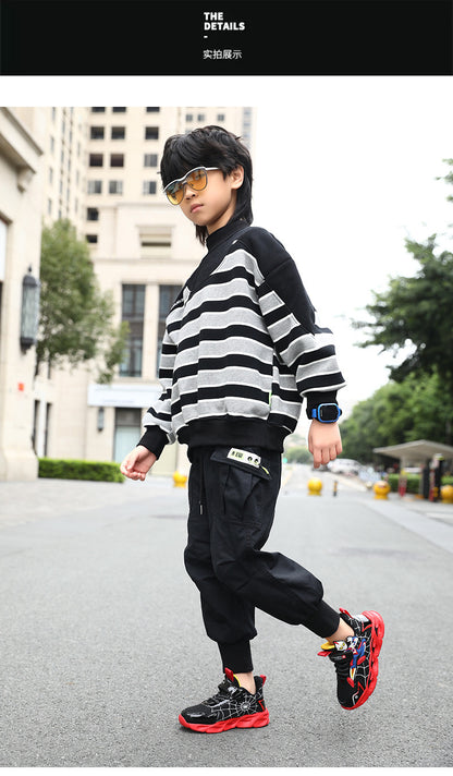 2025 Boys' Shoes Children's Anti-Slip Mid-Leat Running Shoes Leather with Lights Spider-Man Children's Sports Shoes Autumn Lightweight