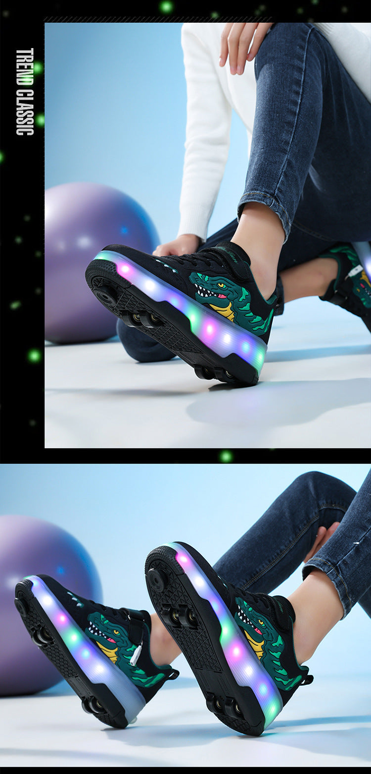 Factory Direct Sale Children's Light-Up Roller Shoes with Double Wheels, Invisible Student Roller Skates with Wheels for Walking, Suitable for Girls