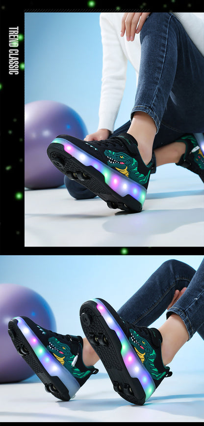 Factory Direct Sale Children's Light-Up Roller Shoes with Double Wheels, Invisible Student Roller Skates with Wheels for Walking, Suitable for Girls