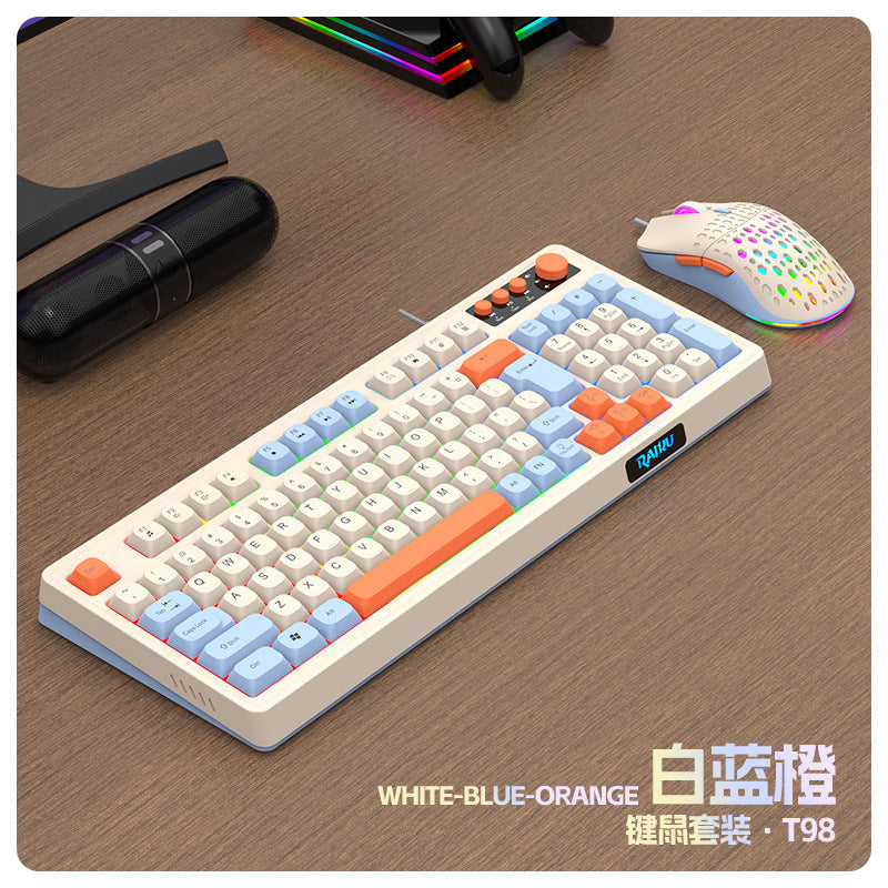 RAIKU Lei Kui K98/T98 customized game keyboard and mouse suit three-color wired luminous desktop 98 keys
