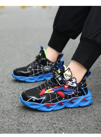 2025 Boys' Shoes Children's Anti-Slip Mid-Leat Running Shoes Leather with Lights Spider-Man Children's Sports Shoes Autumn Lightweight