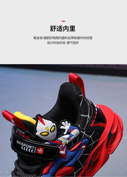2025 Boys' Shoes Children's Anti-Slip Mid-Leat Running Shoes Leather with Lights Spider-Man Children's Sports Shoes Autumn Lightweight