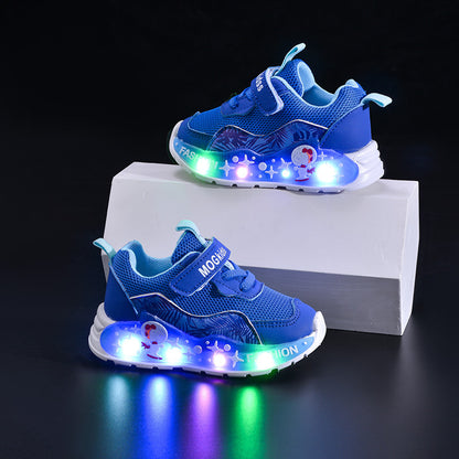 Wholesale Light-Up 2025 Spring & Fall Mesh Comfortable and Lightweight Casual Light-Up Led Light-Up Men's Sports Shoes for Small and Medium-Sized Children