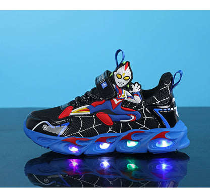 2025 Boys' Shoes Children's Anti-Slip Mid-Leat Running Shoes Leather with Lights Spider-Man Children's Sports Shoes Autumn Lightweight