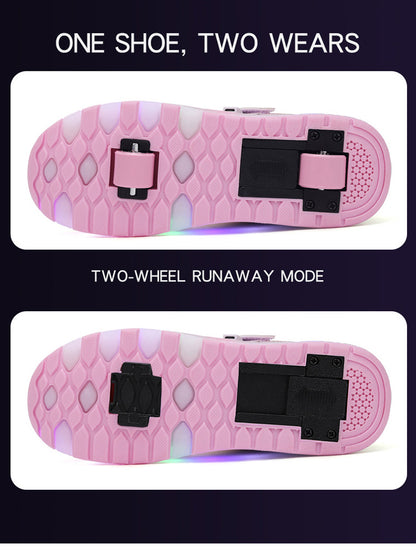 Factory Direct Sale Children's Light-Up Roller Shoes with Double Wheels, Invisible Student Roller Skates with Wheels for Walking, Suitable for Girls