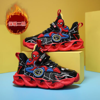 2025 Boys' Shoes Children's Anti-Slip Mid-Leat Running Shoes Leather with Lights Spider-Man Children's Sports Shoes Autumn Lightweight