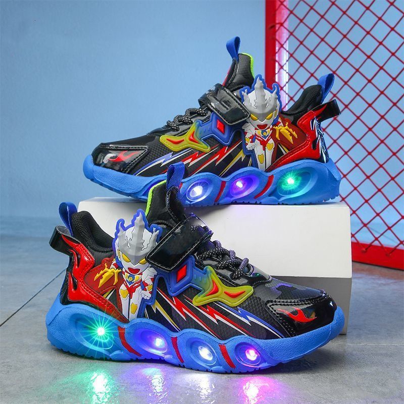 2025 Boys' Shoes Children's Anti-Slip Mid-Leat Running Shoes Leather with Lights Spider-Man Children's Sports Shoes Autumn Lightweight